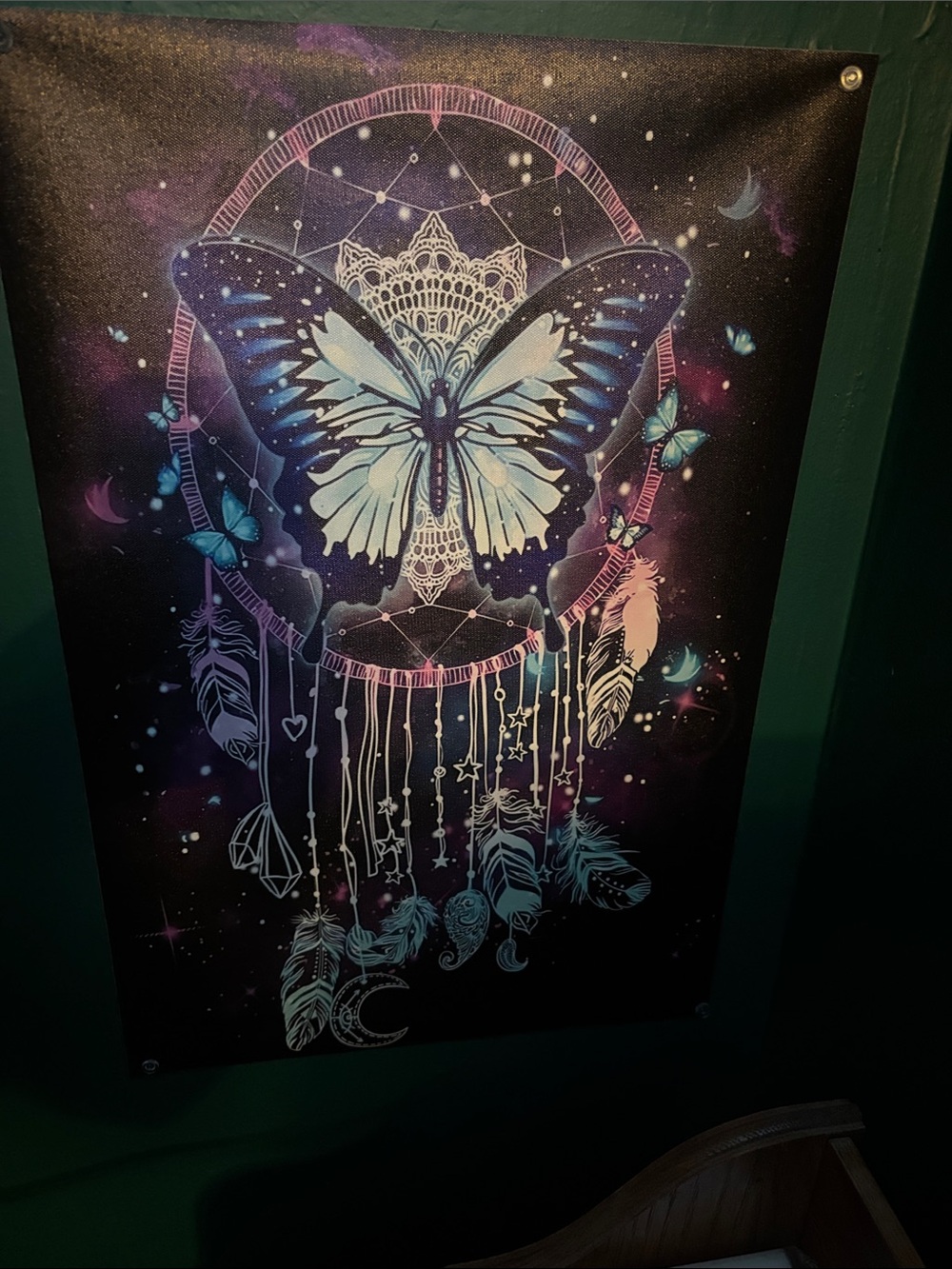 Source Unknown Blue & Purple Butterfly Dreamcatcher Tapestry